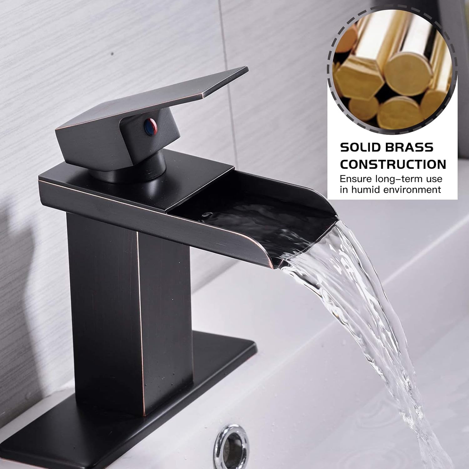 Homevacious Waterfall Bathroom Faucet,Chrome Single Handle Vanity Faucet,Modern Faucet for Bathroom Sink 1 Hole,Lavatory RV Mixer Tap with Brass Pop Up Drain and Water Supply Lines