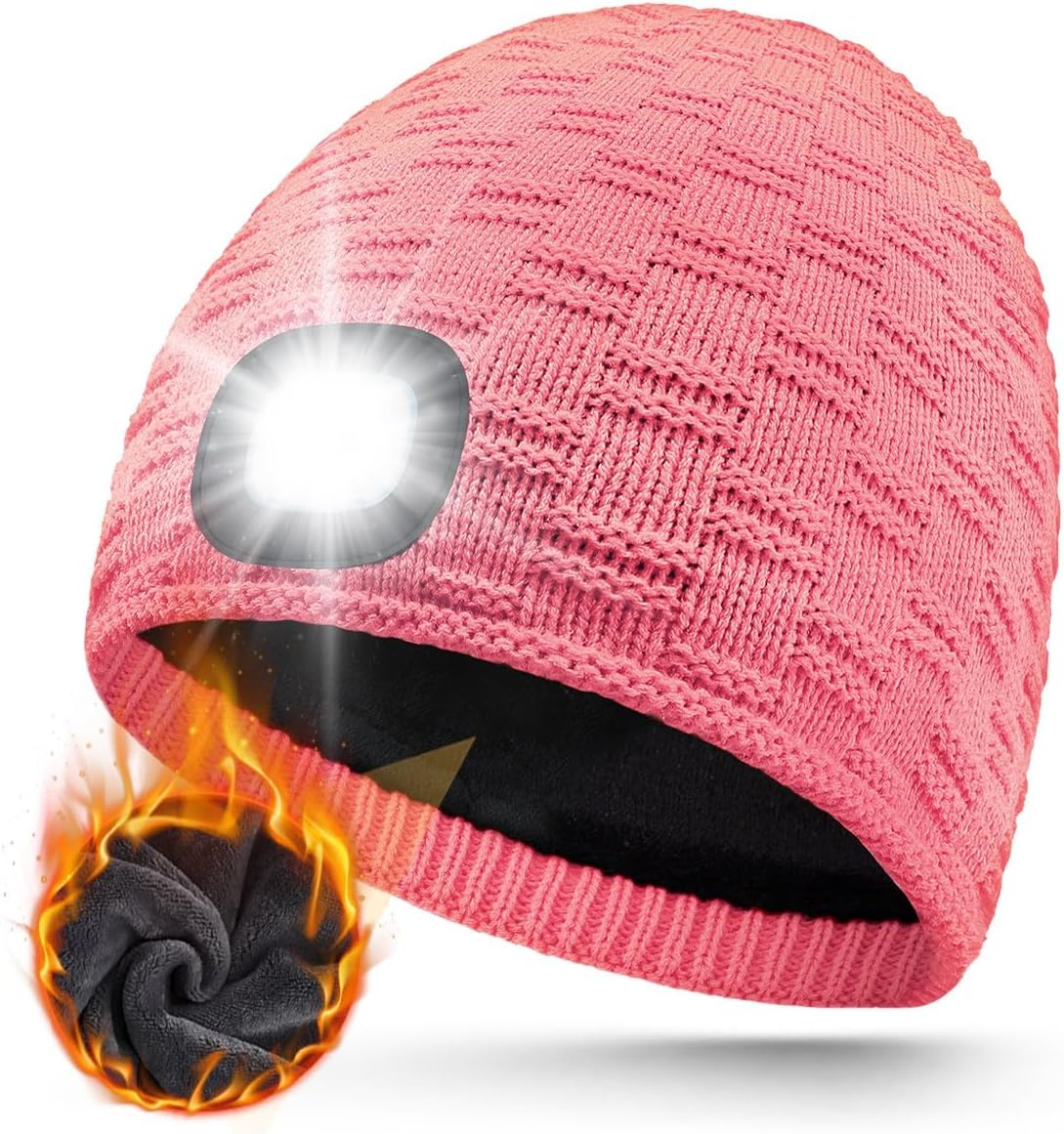 MOXTOYU Unisex Fleece Lined Thicken Beanie with Light, Stocking Stuffers Gifts for Men Women, USB Rechargeable LED Beanie