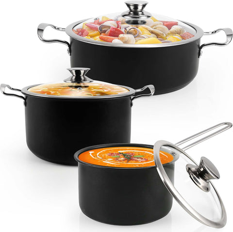 Aufranc 10-Piece Pots and Pans Set, Stainless Steel Cookware Set- Includes Ergonomic Handle Saucepans, Skillets, Dutch Oven, Stockpot, Steamer & More - Premium Pots and Pans for Home Chefs