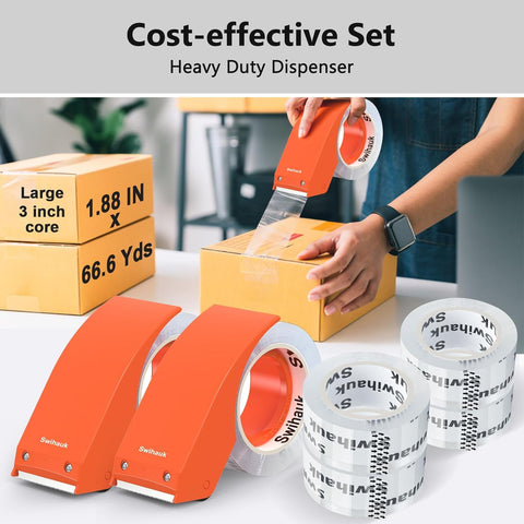 1.88 in x 66.6 YDs Clear Heavy Duty Packing Tape with Dispenser, Strong & Durable Shipping Tape, Packaging Tape, Packing Tape Dispenser Gun for Packing Boxes, Moving Supplies, Shipping and Mailing