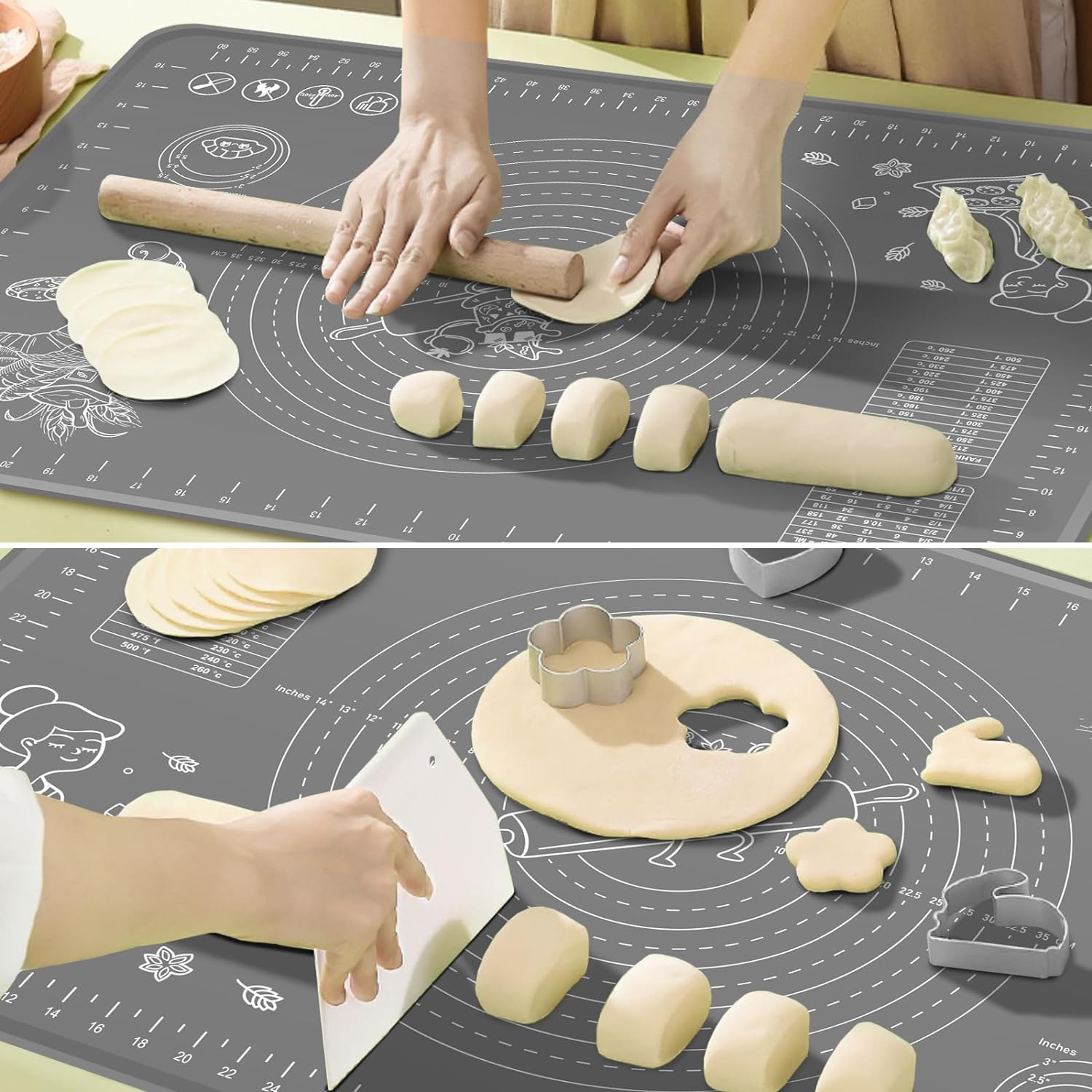 Silicone Pastry Mat Extra Thick Non-stick Baking Mat, 28" x 20" Rolling Dough With Measurements Non-slip Silicone Mat, Kneading Mat, Counter Mat, Dough Mat with Edge Heightening