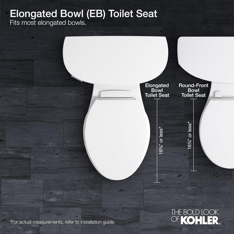 KOHLER 4636-RL-0 Cachet ReadyLatch Elongated Toilet Seat, Quiet-Close Lid and Seat, Countoured Seat, Grip-Tight Bumpers and Installation Hardware, White