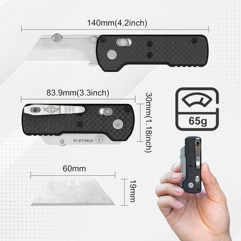 OKNIFE Otacle U1 Folding Pocket Utility Knife, Quick Change Box Cutter with Rail Lock, EDC Razor Knife with Pocket Clip for Office, Factory