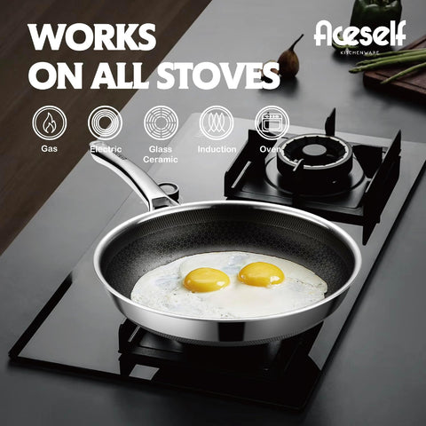 Aceself Hybrid 12 inch Frying Pans Nonstick,PFOA&PTFE Free Cookware,non stick Stainless Steel Skillets,Dishwasher and Oven Safe, Works on Induction,Ceramic and Gas Cooktops