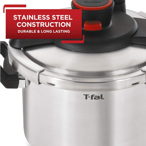 T-fal Clipso Stainless Steel Pressure Cooker 6.3 Quart Induction Cookware, Pots and Pans, Dishwasher Safe Silver