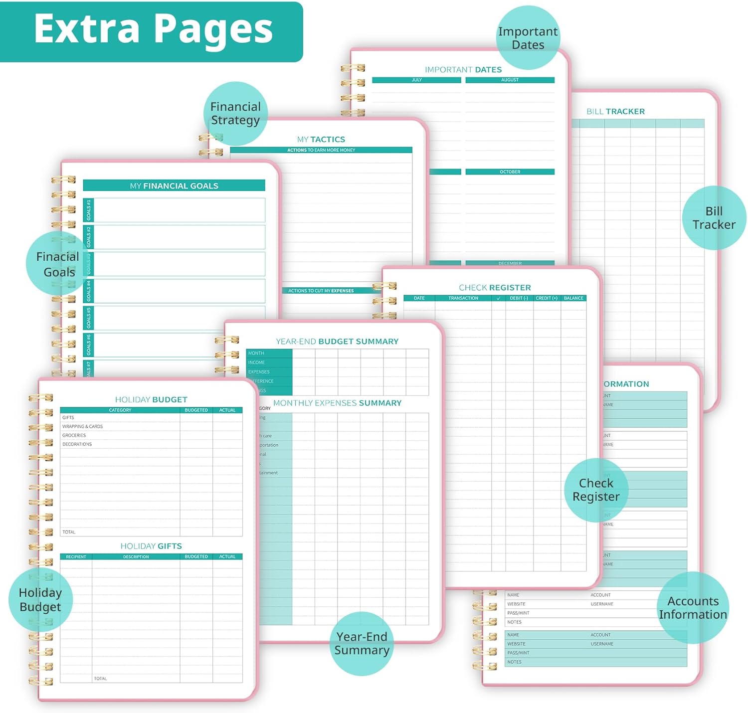 Budget Planner - Monthly Budget Book 2024 with Expense & Bill Tracker - Undated 12 Month Financial Planner/Account Book to Take Control of Your Money - Pink