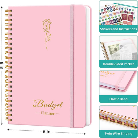 Budget Planner - Monthly Budget Book 2024 with Expense & Bill Tracker - Undated 12 Month Financial Planner/Account Book to Take Control of Your Money - Pink