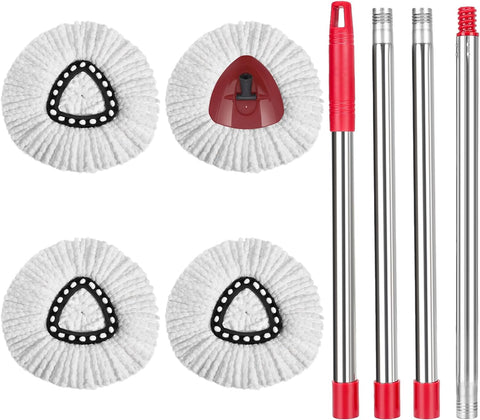 Star Maktion 2 Pack Spin Mop Replacement Head, 1 Base, 4-Section Mop Handle 30-58in, Compatible with O Cedar EasyWring 1-Tank System Triangle Spin Mop, Combo Set of Mop Refills for Floor Cleaning