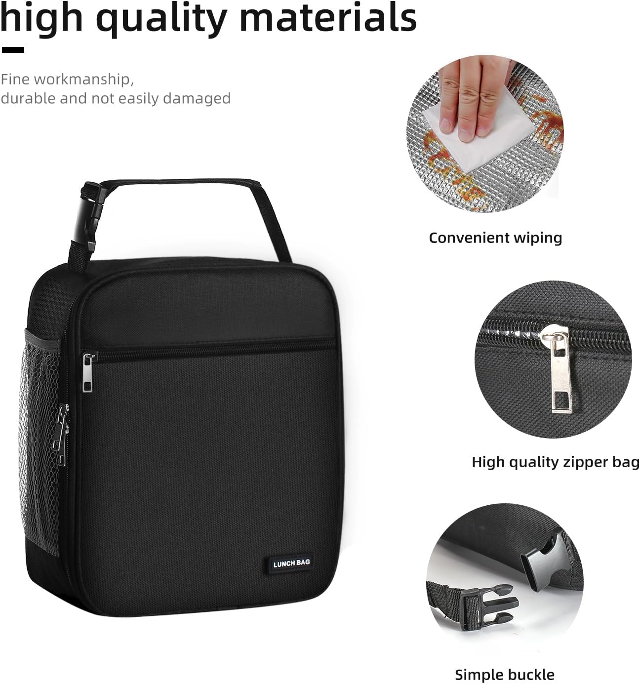 AYEANY Lunch box Lunch bag for men women Large capacity Lunchbox Reusable Lunch bags Insulated Lunch bag Lunch box cooler (Black)