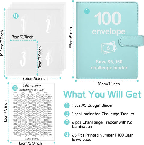 100 Envelopes Money Saving Challenge Binder with Reusable Laminated Tracker, Budget Book with Cash Envelopes, Easy and Fun Way to Save $5,050 (Pink)