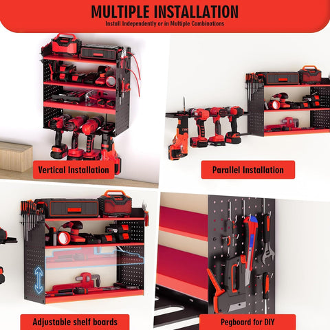 WASAIT Power Tool Organizer and Storage Rack Cordless Drill Tools Organizers Holder Garage Tool Storage Metal Wall Mounted for Handheld Power Tools Heavy Duty Floating Tool Shelf