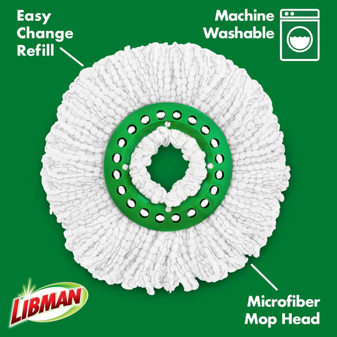 Libman Tornado Spin Mop System - Mop and Bucket with Wringer Set for Floor Cleaning - 2 Total Mop Heads Included, Green