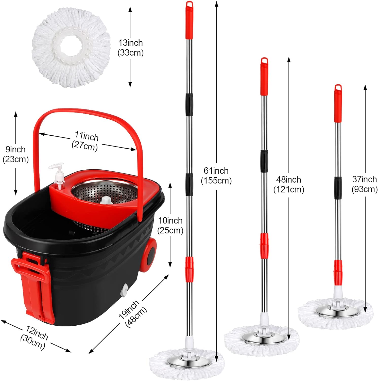 Spin Mop and Bucket with Wringer Set, 360° Spinning Mop Bucket System with 3 Microfiber Mop Replacement Heads and 61" Stainless Steel Adjustable Handle for Floor Cleaning (20QT)