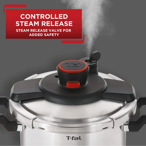 T-fal Clipso Stainless Steel Pressure Cooker 6.3 Quart Induction Cookware, Pots and Pans, Dishwasher Safe Silver