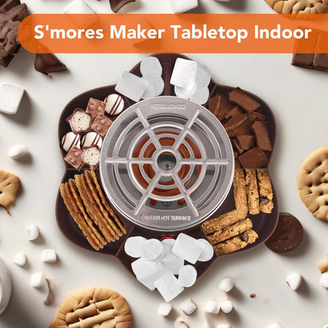 Smores Maker Tabletop Indoor, Electric Flameless Marshmallow Roaster, S'mores Kit with 6 Compartment Trays and 4 Forks, Housewarming Gifts for New House, Movie Night Supplies