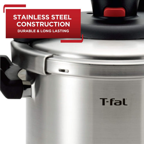 T-fal Clipso Stainless Steel Pressure Cooker 6.3 Quart Induction Cookware, Pots and Pans, Dishwasher Safe Silver