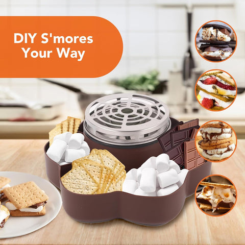 Smores Maker Tabletop Indoor, Electric Flameless Marshmallow Roaster, S'mores Kit with 6 Compartment Trays and 4 Forks, Housewarming Gifts for New House, Movie Night Supplies