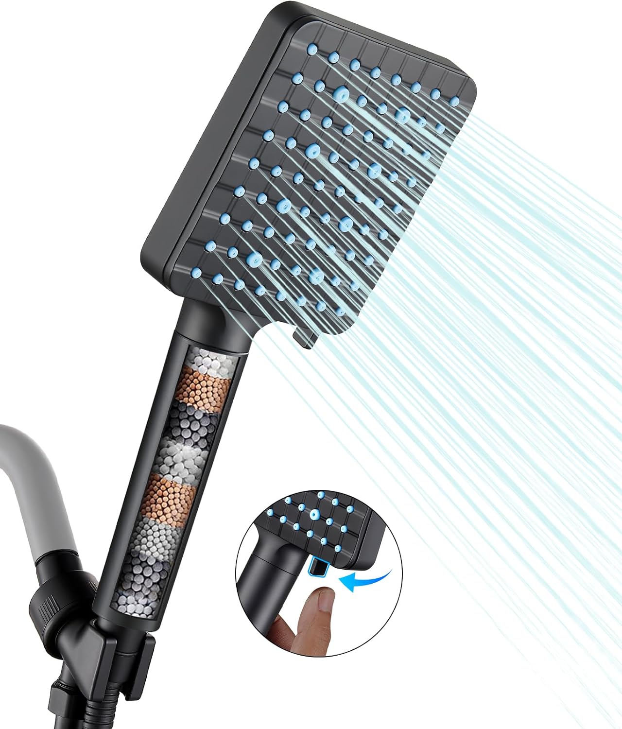 Cobbe Filtered Shower Head with Handheld, High Pressure 6 Spray Mode Showerhead with Filters, Water Softener Filters Beads for Hard Water - Remove Chlorine - Reduces Dry Itchy Skin, Matte Black