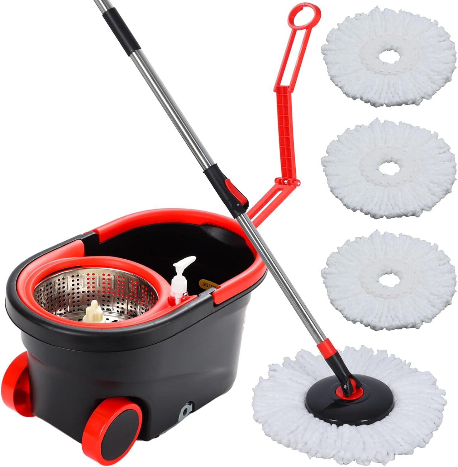 Spin Mop and Bucket with Wringer Set, 360° Spinning Mop Bucket System with 3 Microfiber Mop Replacement Heads and 61" Stainless Steel Adjustable Handle for Floor Cleaning (20QT)