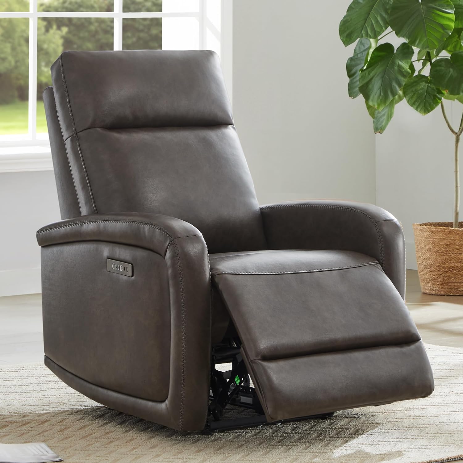 Watson & Whitely Recliner Chairs for Adults, Zero Wall Reclining Sofa Chair W Power Headrest Type-C Charger, Small Faux Leather RV Recliners Home Theater Seating for Living Room, Cognac Brown