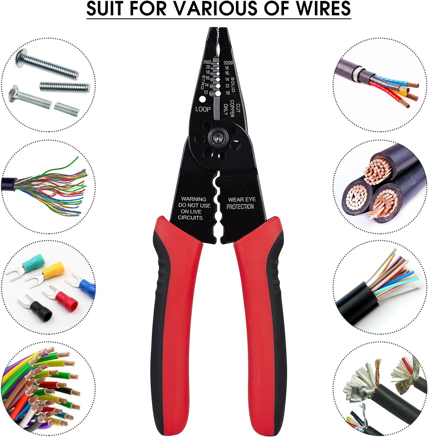 WGGE WG-015 Professional 8-inch Wire Stripper/wire crimping tool, Wire Cutter, Wire Crimper, Cable Stripper, Wiring Tools and Multi-Function Hand Tool.