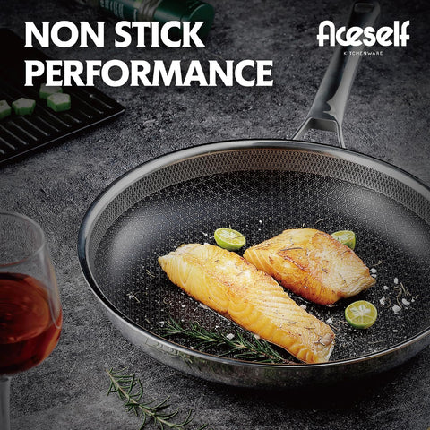 Aceself Hybrid 12 inch Frying Pans Nonstick,PFOA&PTFE Free Cookware,non stick Stainless Steel Skillets,Dishwasher and Oven Safe, Works on Induction,Ceramic and Gas Cooktops