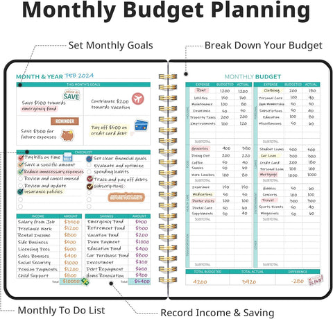 Budget Planner - Monthly Budget Book 2024 with Expense & Bill Tracker - Undated 12 Month Financial Planner/Account Book to Take Control of Your Money - Pink