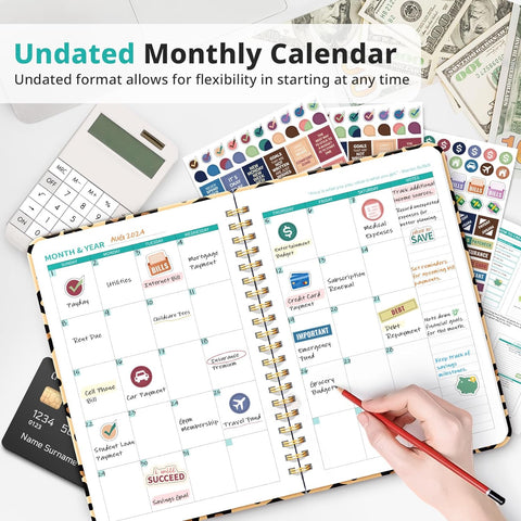 Budget Planner - Monthly Budget Book 2024 with Expense & Bill Tracker - Undated 12 Month Financial Planner/Account Book to Take Control of Your Money - Pink