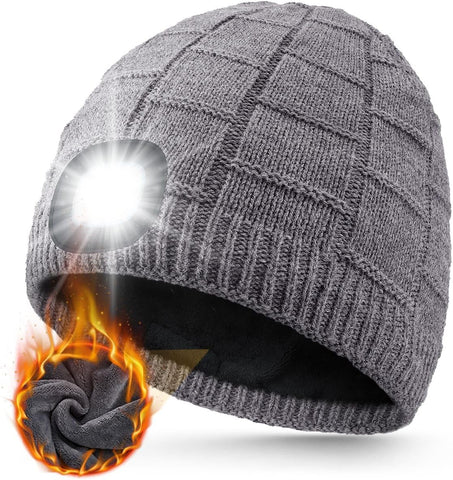 MOXTOYU Unisex Fleece Lined Thicken Beanie with Light, Stocking Stuffers Gifts for Men Women, USB Rechargeable LED Beanie