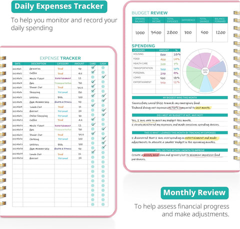 Budget Planner - Monthly Budget Book 2024 with Expense & Bill Tracker - Undated 12 Month Financial Planner/Account Book to Take Control of Your Money - Pink