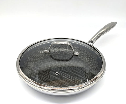 Cooksy 12 Inch Hexagon Surface Hybrid Stainless Steel Frying Pan with Lid