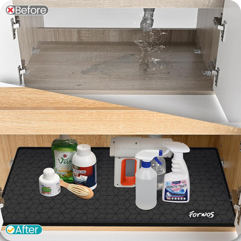 FORWOS Under Sink Mat, 34" x 22" Silicone Mats for Kitchen Waterproof, Under Sink Cabinet Organizers and Storage, Sink and Cabinet Protector, Under Sink Tray for Bathroom (Grey)