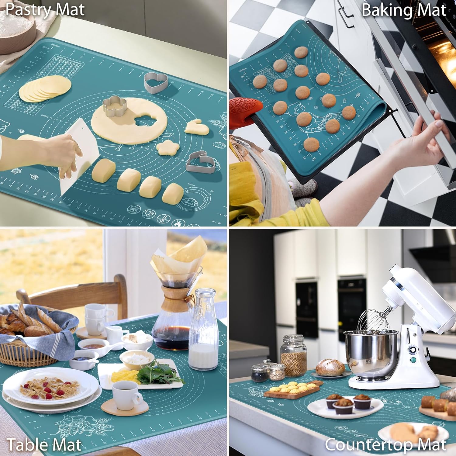 Silicone Pastry Mat Extra Thick Non-stick Baking Mat, 28" x 20" Rolling Dough With Measurements Non-slip Silicone Mat, Kneading Mat, Counter Mat, Dough Mat with Edge Heightening