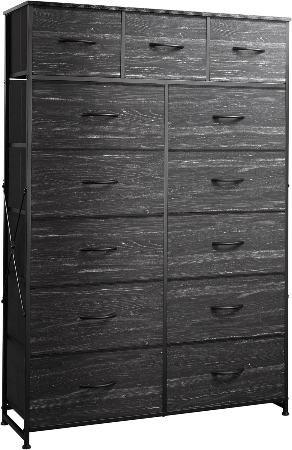 WLIVE Tall Dresser for Bedroom with 13 Drawers, Storage Dresser Organizer Unit, Fabric Dresser for Bedroom, Closet, Chest of Drawers, Steel Frame, Wood Top, Rustic Brown Wood Grain Print