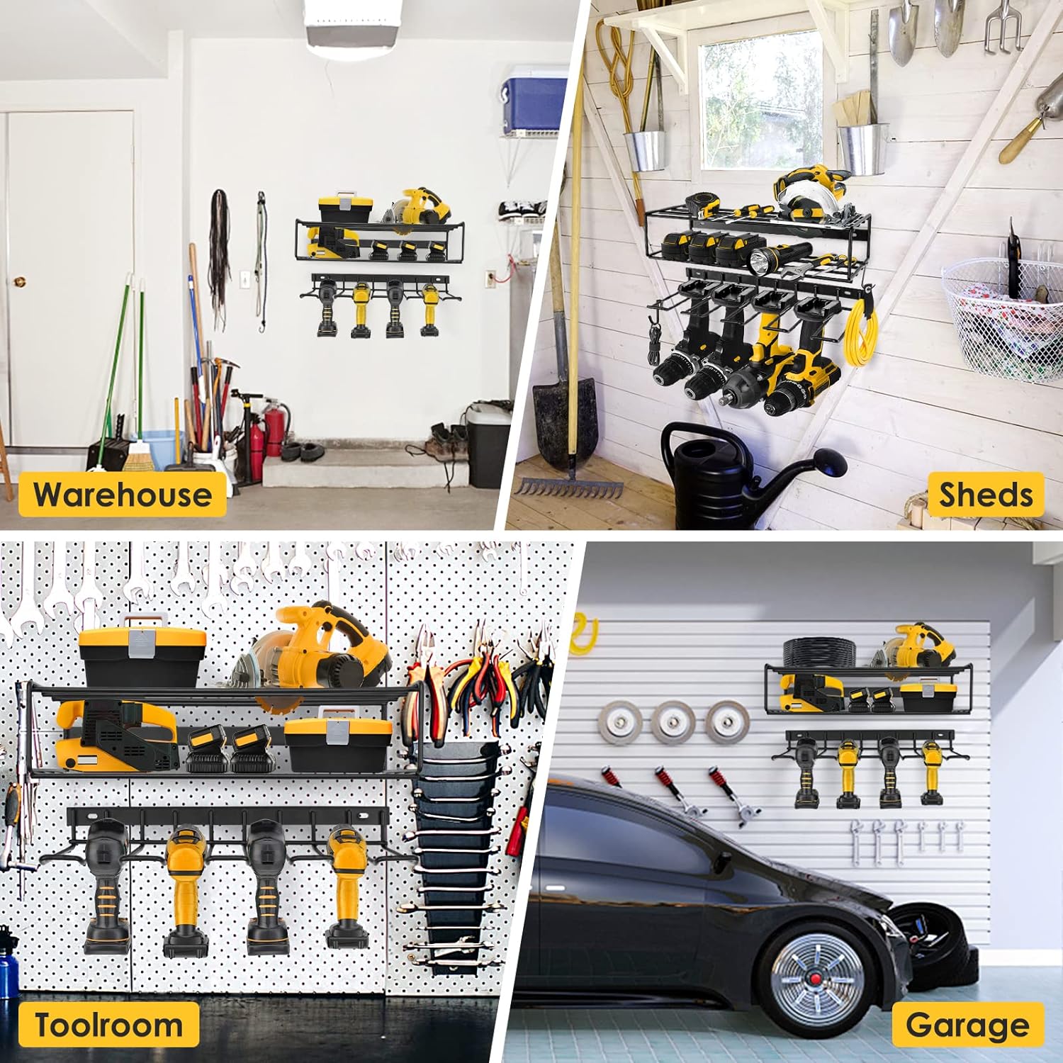 WASAIT Power Tool Organizer and Storage Rack Cordless Drill Tools Organizers Holder Garage Tool Storage Metal Wall Mounted for Handheld Power Tools Heavy Duty Floating Tool Shelf