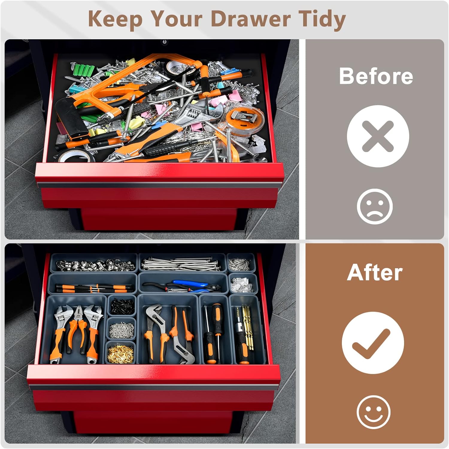 【𝟯𝟮𝗣𝗖𝗦】A-LUGEI Tool Box Organizer Tray Divider Set, Desk Drawer Organizer, Garage Organization and Storage Toolbox Accessories for Rolling Tool Chest Cart Cabinet Work Bench Small Parts Hardware