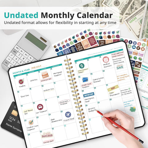 Budget Planner - Monthly Budget Book 2024 with Expense & Bill Tracker - Undated 12 Month Financial Planner/Account Book to Take Control of Your Money - Pink