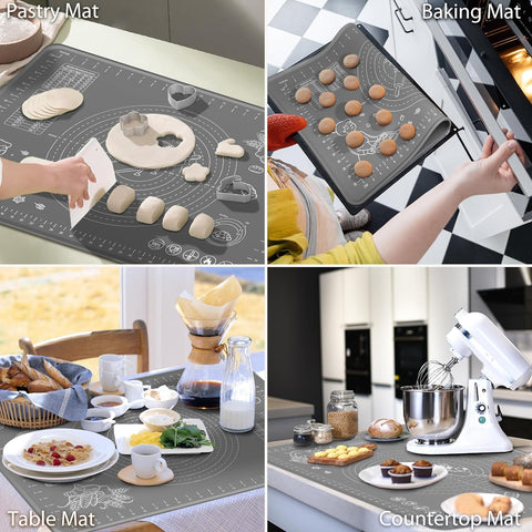 Silicone Pastry Mat Extra Thick Non-stick Baking Mat, 28" x 20" Rolling Dough With Measurements Non-slip Silicone Mat, Kneading Mat, Counter Mat, Dough Mat with Edge Heightening