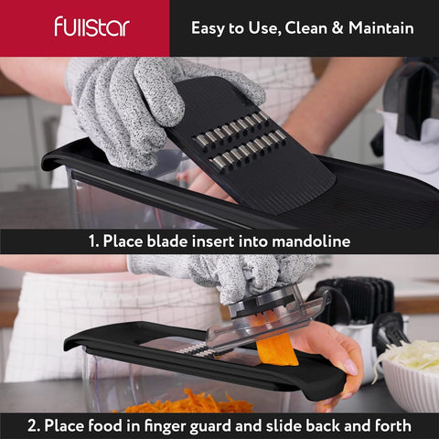 Fullstar Mandoline Slicer for Kitchen, Cheese Grater Vegetable Spiralizer and Veggie Slicer for Cooking & Meal Prep, Kitchen Gadgets Organizer & Safety Glove Included (6 in 1, White)