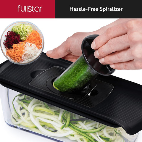 Fullstar Mandoline Slicer for Kitchen, Cheese Grater Vegetable Spiralizer and Veggie Slicer for Cooking & Meal Prep, Kitchen Gadgets Organizer & Safety Glove Included (6 in 1, White)