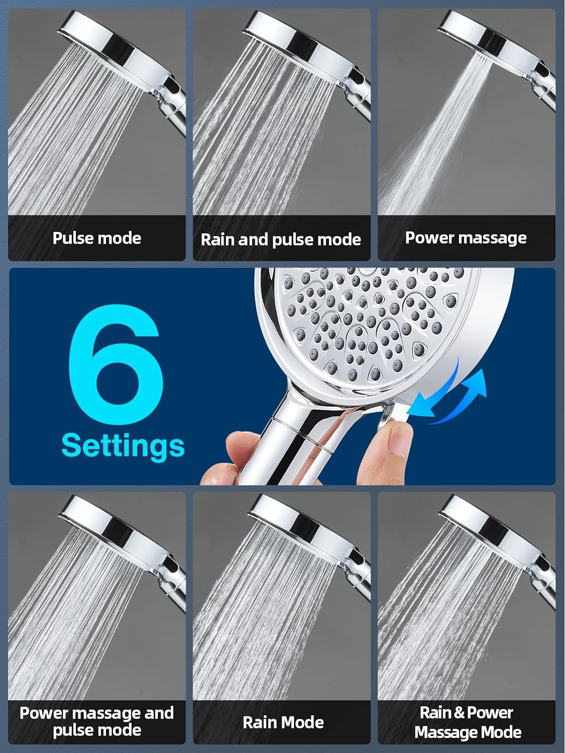 Cobbe Filtered Shower Head with Handheld, High Pressure 6 Spray Mode Showerhead with Filters, Water Softener Filters Beads for Hard Water - Remove Chlorine - Reduces Dry Itchy Skin, Matte Black