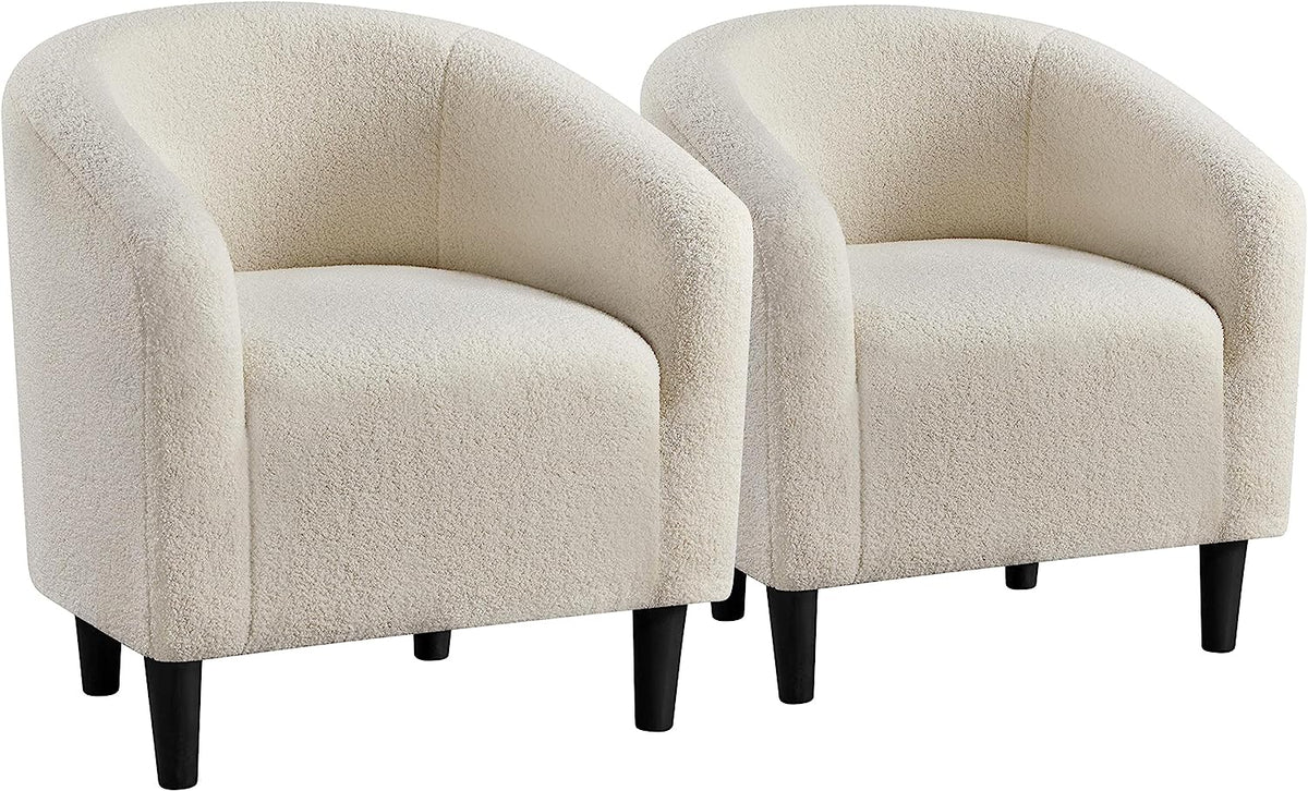 Yaheetech Barrel chairs, Furry Accent chairs, Sherpa Cozy Modern with Soft Padded Armrest, Fuzzy Club chair for Living room Bedroom Waiting room Office Ivory, Set of 2