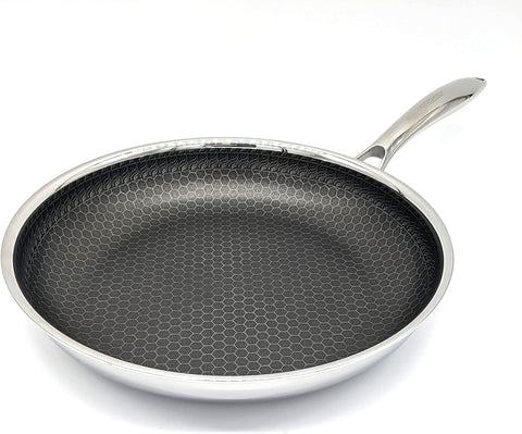 Cooksy 12 Inch Hexagon Surface Hybrid Stainless Steel Frying Pan with Lid