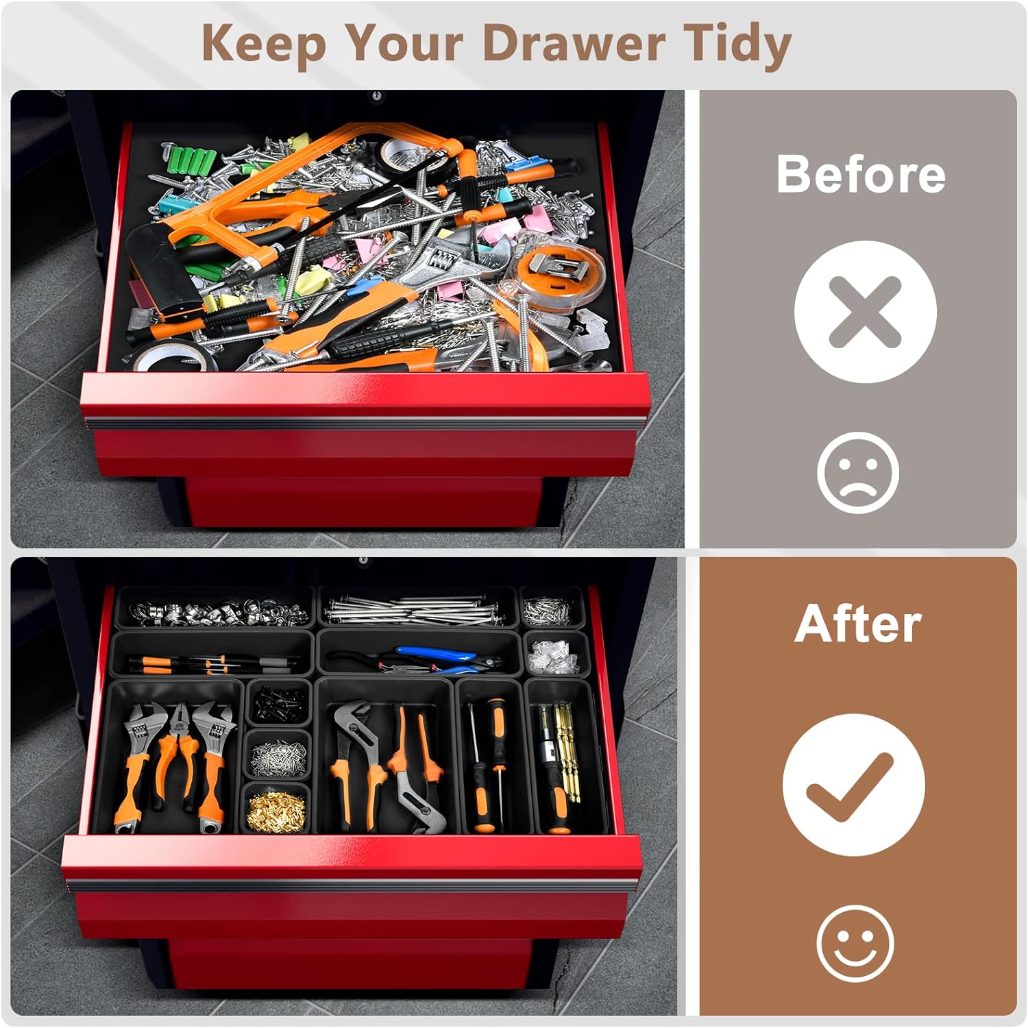 【𝟯𝟮𝗣𝗖𝗦】A-LUGEI Tool Box Organizer Tray Divider Set, Desk Drawer Organizer, Garage Organization and Storage Toolbox Accessories for Rolling Tool Chest Cart Cabinet Work Bench Small Parts Hardware