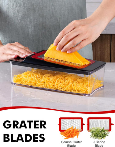 Geedel Vegetable Chopper, Onion Chopper Pro Food Chopper, Kitchen Vegetable Slicer Dicer Cutter Grater, Veggie Chopper with container for Salad Onion Potato Carrot (4 in 1, Red)