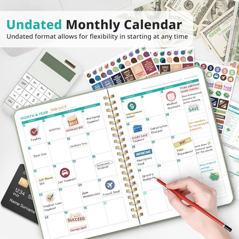 Budget Planner - Monthly Budget Book 2024 with Expense & Bill Tracker - Undated 12 Month Financial Planner/Account Book to Take Control of Your Money - Pink