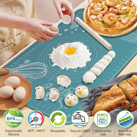 Silicone Pastry Mat Extra Thick Non-stick Baking Mat, 28" x 20" Rolling Dough With Measurements Non-slip Silicone Mat, Kneading Mat, Counter Mat, Dough Mat with Edge Heightening