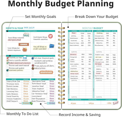 Budget Planner - Monthly Budget Book 2024 with Expense & Bill Tracker - Undated 12 Month Financial Planner/Account Book to Take Control of Your Money - Pink