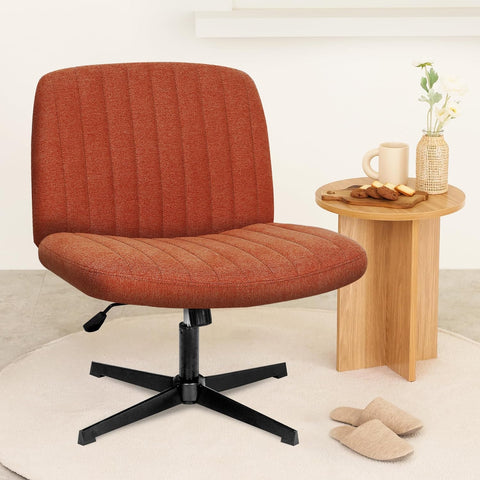 orange factory Armless Office Desk Chair No Wheels Fabric Padded Modern Swivel Height Adjustable Wide Seat Computer Task Vanity Chair for Home Office Mid Back Accent Chair (Beige)