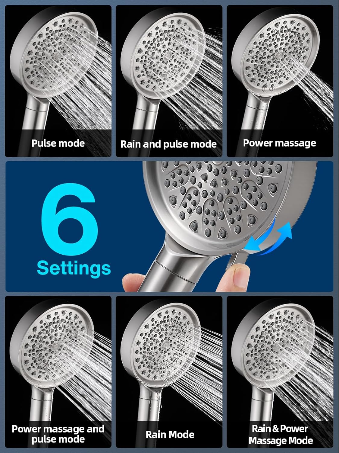 Cobbe Filtered Shower Head with Handheld, High Pressure 6 Spray Mode Showerhead with Filters, Water Softener Filters Beads for Hard Water - Remove Chlorine - Reduces Dry Itchy Skin, Matte Black